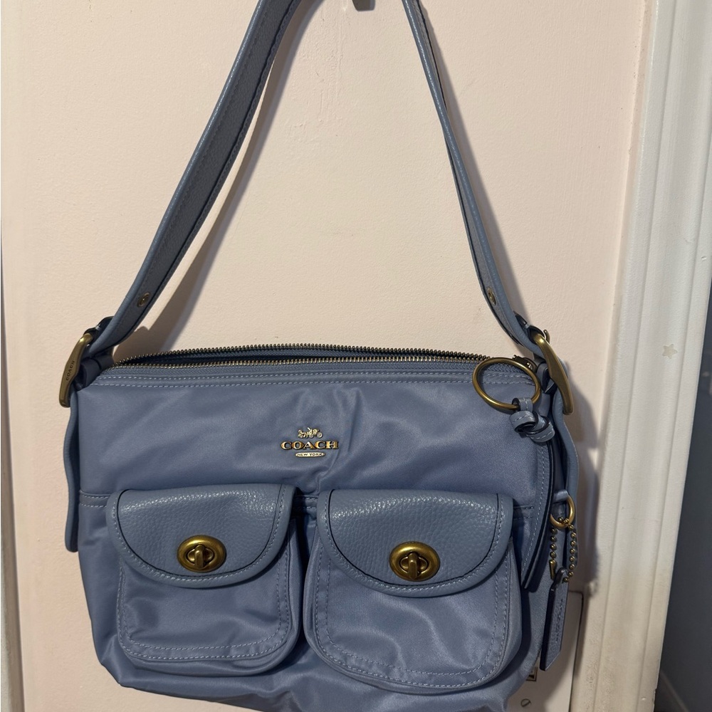 Coach Light Blue Shoulder Bag with Gold Accents